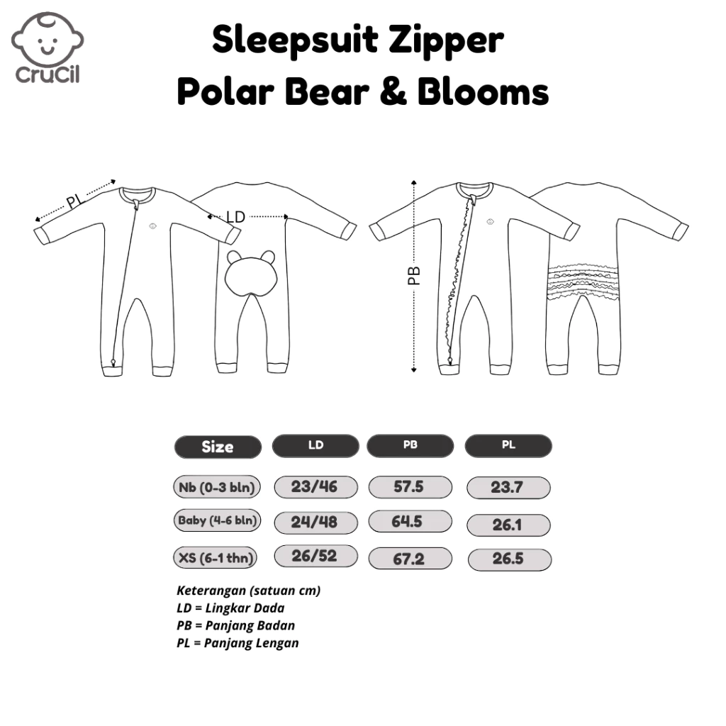 Crucil Sleepsuit Zipper Polar Bear Boy and Blooms Girl - Gambar 8