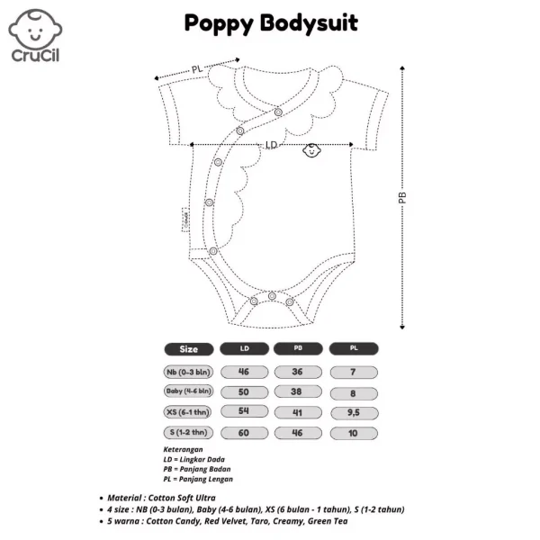 CruCil Factory Poppy Body Suit Short Sleeve Bayi - Gambar 8