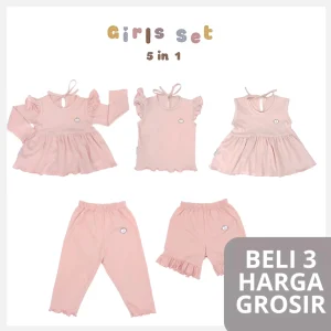 CruCil Factory Baju Kaos Anak Basic Set Girls 5in1 (6m - 8y)