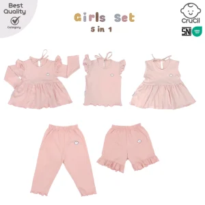 CruCil Factory Baju Kaos Anak Basic Set Girls 5in1 (6m - 8y)